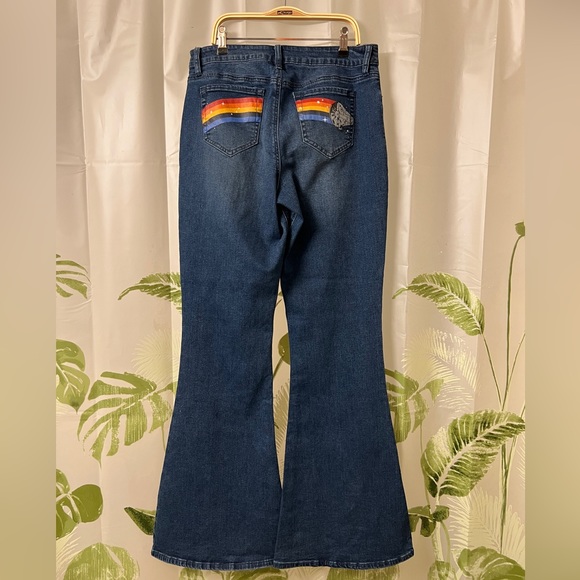 Star Wars Rainbow Bell Bottom High Waist Stretch Denim Flare Jeans retro - Picture 3 of 9